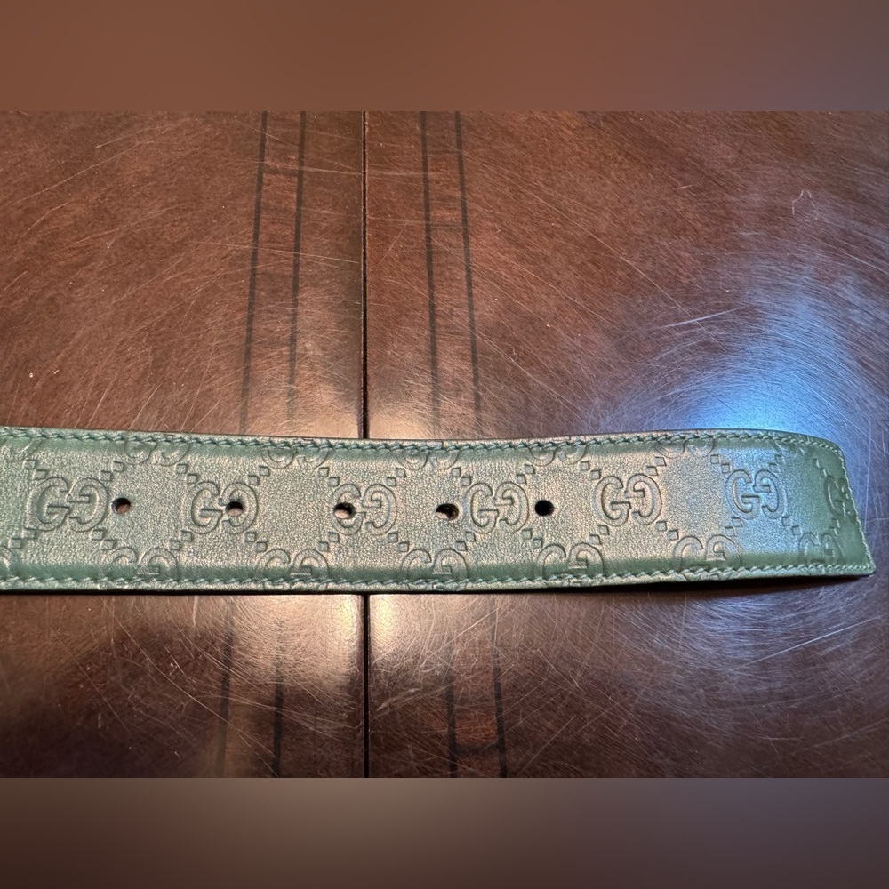Authentic Gucci GG Supreme Logo Leather Belt Green Size 95 / US 38 - Picture 9 of 11